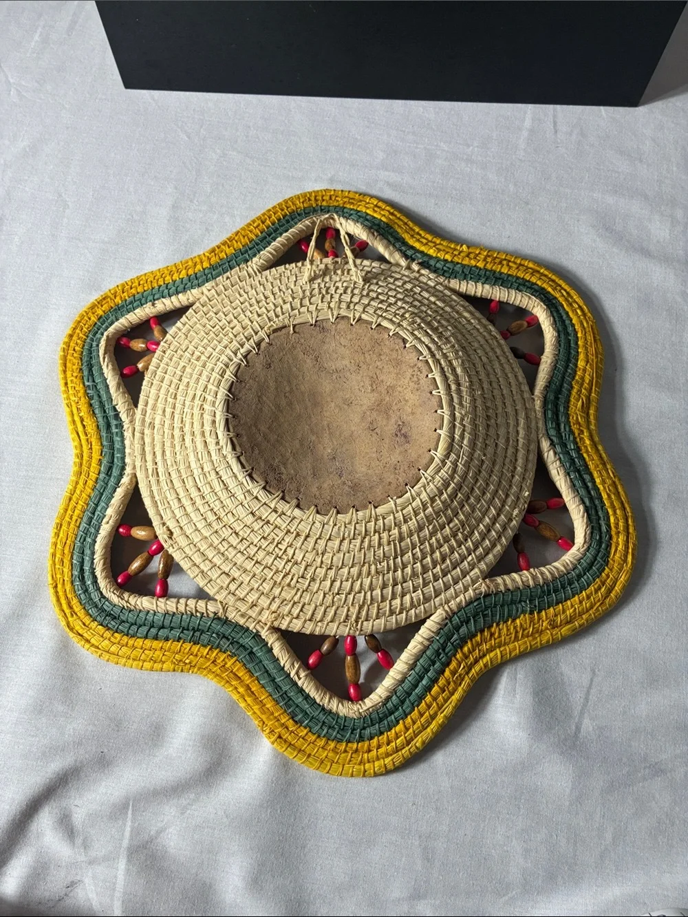 Peruvian Bogart hand woven basket with wall hook 13.5” H